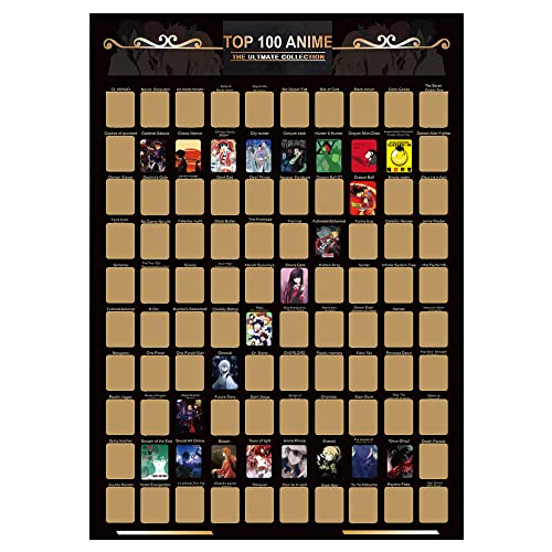 100 Anime Scratch Off Poster Anime Bucket List A2 Scratch off Top 100 Anime Bucket List Poster Beste Japanische Animation All - Farbdruck Poster - Anime Merch Geschenke Ideen für Anime Enthusiasten - 100 Anime Scratch Off Poster