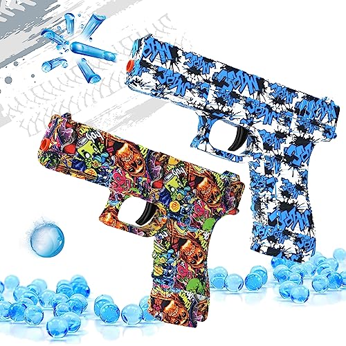 QOGELY Gel Ball Blaster 2 Pack, Small Manual Gel Splatter Blaster Outdoor Team Shooting Game Activities Christmas Birthday Gift for Ages 14+, Blue and Mix - Blue-mix