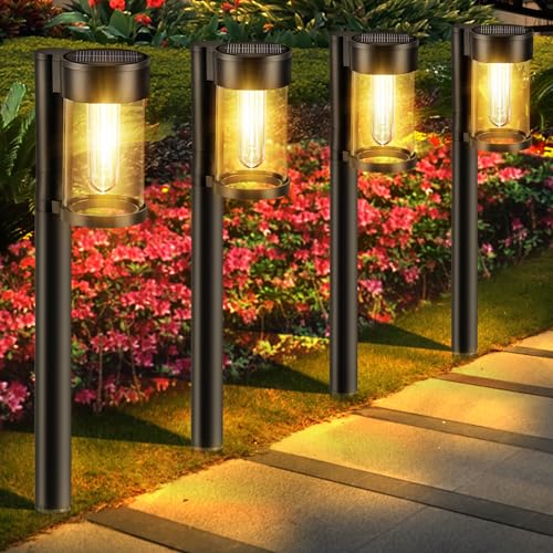 Solar Pathway Lights Outdoor, 10 Pack Metal & Glass Solar Lights Outdoor Waterproof Landscape Path Lights Solar Lights for Outside Yard Lawn Walkway Driveway Garden Decor