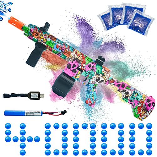 Electric Gel Ball Blaster, High Speed Automatic Splatter Ball Blaster with 40000 and Goggles, JIFTOK Rechargeable Splatter Ball Toys for Outdoor Activities Shooting Game Party Favors-Color - M4-skeleton-long