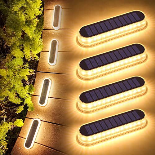 Lacasa Luces Solares Jardin, 4 Pack LED Lámpara Solar Exterior IP68 Impermeable Luz Solar del Piso Auto ON/OFF Lámparas Solares para Step Garaje Camino Patio Deck Dock Valla - Blanco Cálido 2700K - C6 Alargada - Blanco Cálido 2700k