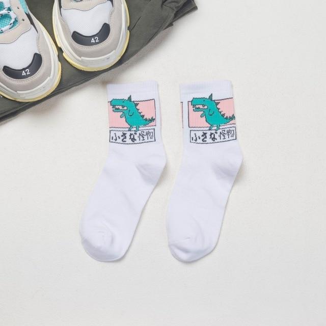 Japanese Dino Socks - Stay Lengthy and Fun! - White Dinosaur
