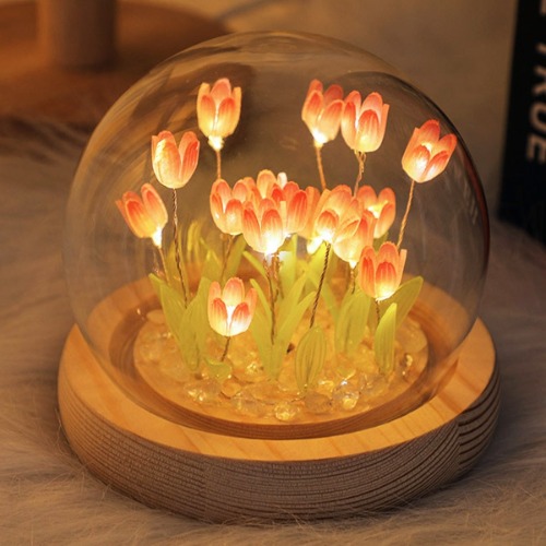 Glowing LED Tulip Nightlight Globe - 10Pcs Flower / Pink
