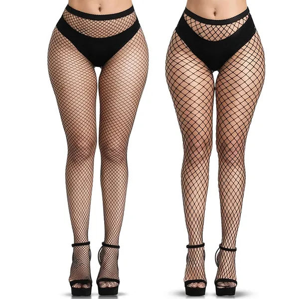 YOGINGO 2 PCS Netzstrumpfhose Schwarz, Fishnet Stockings Strümpfe Strumpfhosen Netzstrümpfe Hohe Taille Fischernetz Strumpfhosen für Damen - 2 pcs