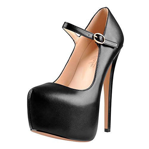 Only maker Damen Plateau Riemchenpumps Mary Jane High Heels Stilettos - 42 EU - Puschwarz