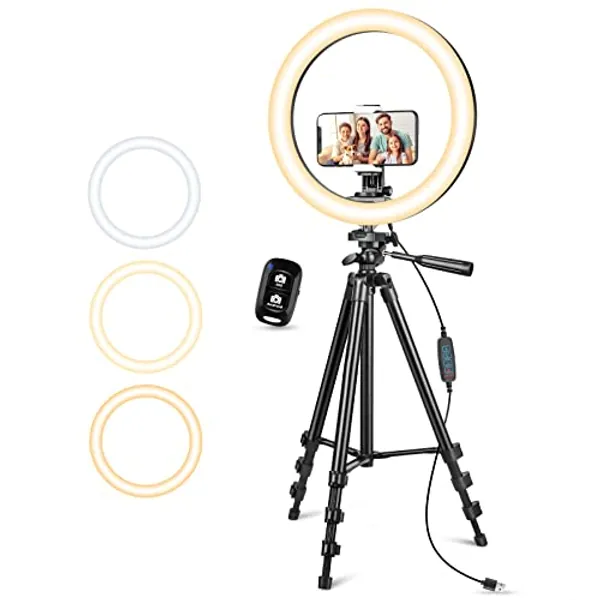 Upgraded 10” Ring Light with Stand and Phone Holder, Dimmable Led Phone Ringlight for Photography/Selfie/Video Recording/Makeup/Live Stream, Compatible with Phones, Webcams and Cameras - 10inch
