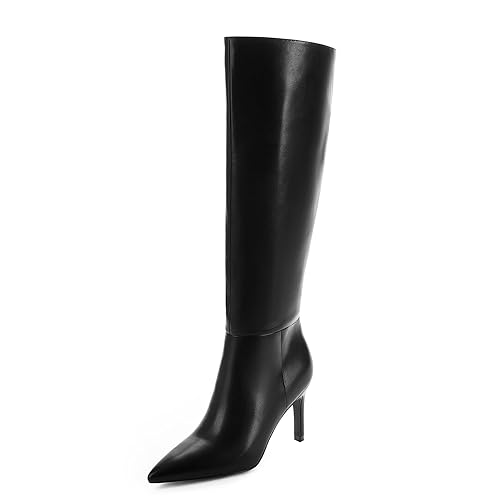 Easyfox Knee High Boots Women Pointed Toe Tall Boots 3 In Stiletto High Heel Long Boots Side Zipper Dress Knee High Boots - 6.5 - Black