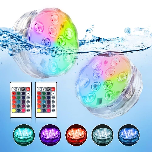 Underwater Submersible LED Lights for Bath tub Waterproof Battery Operated Remote Control Wireless LED Lights for Hot Tub, Pond, Pool, Fountain, Waterfall, Aquarium, Party, Vase Base, 2 Pack - Pond Lights-2pack