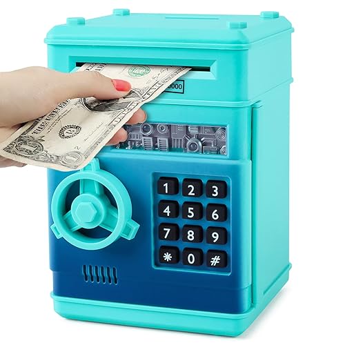 Refasy Piggy Bank Cash Coin Can ATM Bank Electronic Coin Money Bank for Kids-Hot Gift - Blue Green