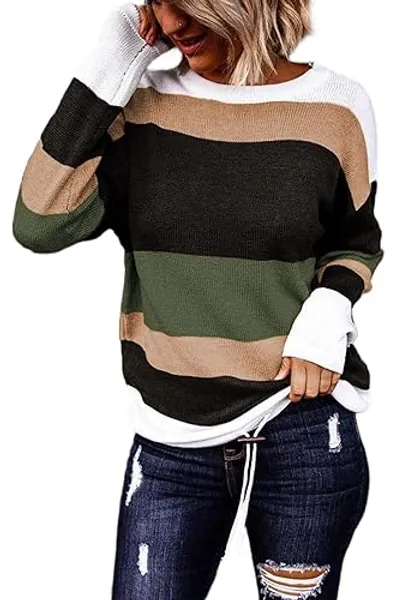 Dokotoo Fall Sweaters Round Neck Striped Cute Winter Pullover Sweaters for Women Trendy 2024 Drawstring
