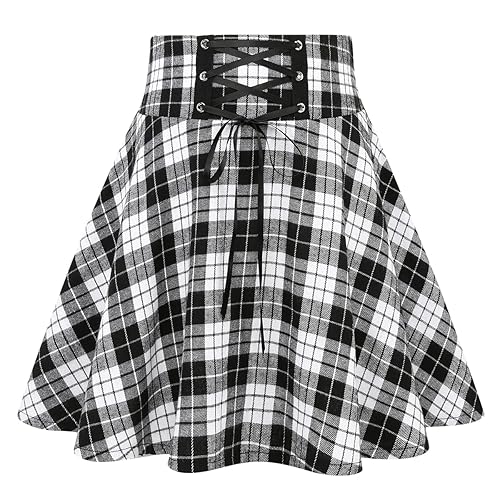 IDEALSANXUN Gothic Plaid Mini Skirts for Women 2024 Short High Waist Plaid Skirts - Large - Plaid Black New