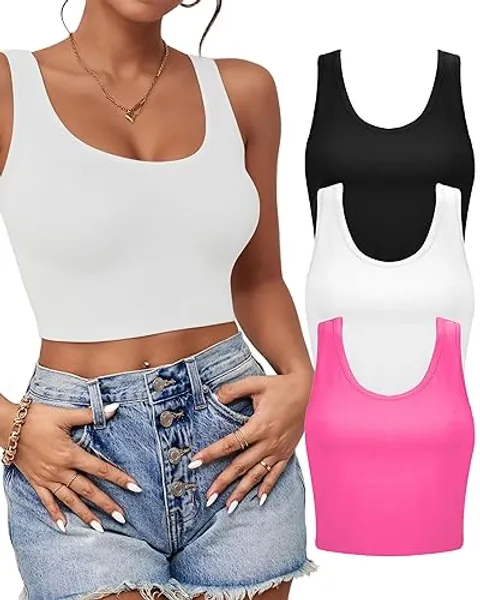 2-3Pcs Tank Tops for Women, U Neck Sleeveless Crop Tops, Basic Cropped Racerback Going Out Tops Athletic Sports Shirts