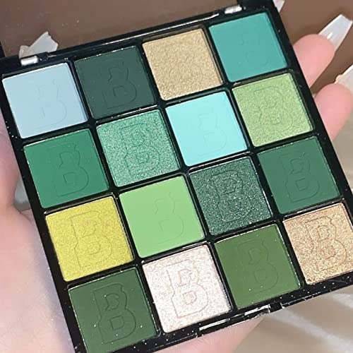 Yeweian Green Eyeshadow Palette, 16 Colors Green Glitter Matte Eyeshadow Makeup Palette,Forest Green Yellow Colorful Eye Shadow Plattet Highly Pigmented Waterproof Dark Eyeshadow Pallete - 16 Colors Green Eyeshadow Palette