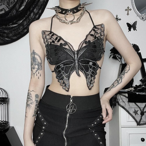 Gothic Dark ButterflyTop - Free / Black