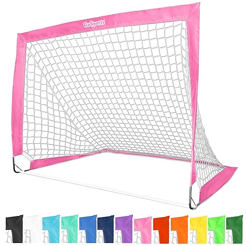 GoSports Portable Soccer Goals for Kids - 13 Color Options - Choose 4 x 3 ft or 6 x 4 ft - Team Tone Pop Up Nets for Backyard - 4 ft x 3 ft - Pink