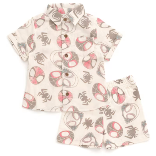 Marvel Spidey and His Amazing Friends Toddler Boys Cotton Gauze Matching Family Button Down Shirt and Shorts Outfit Set 5T