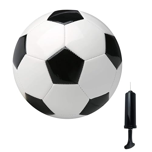 Soccer Ball Size 2,3,4,5 with Pump Needle Classic White Black Thicker PU Tight Weaved Suitable for Youth Boy League Game Trainning Practice or Gift - Size 3