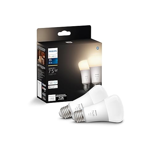 Philips Hue White A19 Medium Lumen Smart Bulb, 1100 Lumens, Bluetooth & Zigbee Compatible (Hue Hub Optional), Works with Alexa & Google Assistant, A Certified for Humans Device, 2 Bulb - White - 2 Pack
