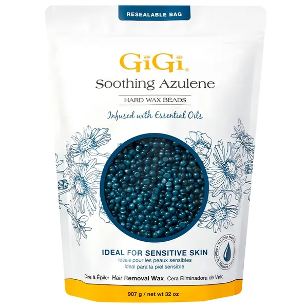 GiGi Hard Wax Beads, Soothing Azulene Hair Removal Wax for Sensitive Skin, 32 oz - 2 Pound (Pack of 1) Azulene Wax Beads
