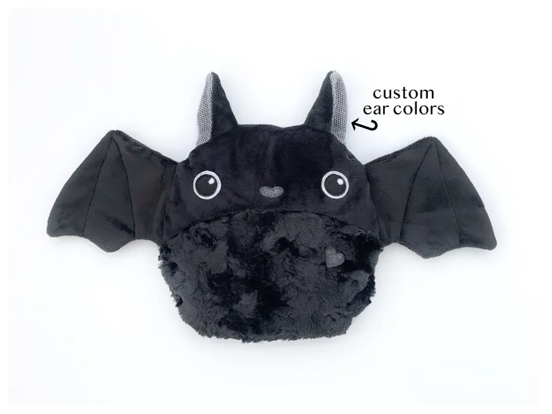 Cute Black Bat Weighted Plush Animal | Warm/Cool Pack Heatable Lap Pad | Washable | Custom Handmade Hug Pillow | Best Friend Comfort Gift