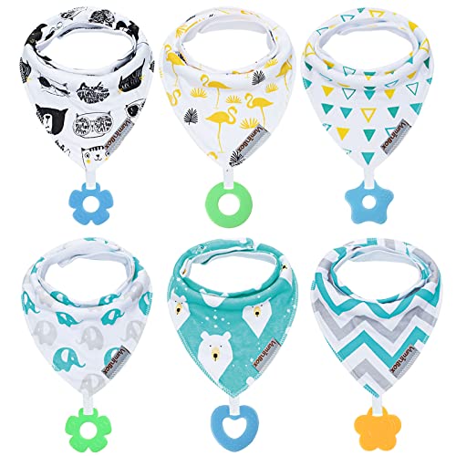 vuminbox Baby Bandana Drool Bibs 6-Pack and Teething Toys 6-Pack Made with 100% Organic Cotton, Absorbent and Soft Unisex - 6-pack Unisex