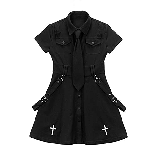 Goth Black Techwear Cargo Mini Dress 