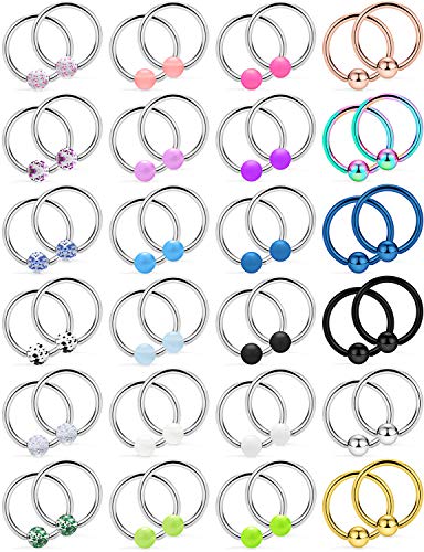 Ftovosyo 48PCS 16G-14G Surgical Steel Nipple Rings Hoop Captive Bead Ring Nipplerings Piercing Jewelry for Women Men 14MM-16MM - 24 pairs, 14g - 14.0 Millimeters