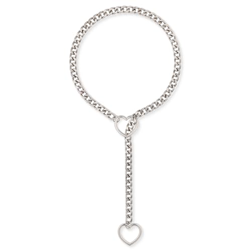 ADEMISHIA Heart O-ring Slip Chain Necklace For Women, Handmade Punk Gothic Cuban Necklace Jewelry Adjustable Lariat Y-Necklace - 24" - Silver