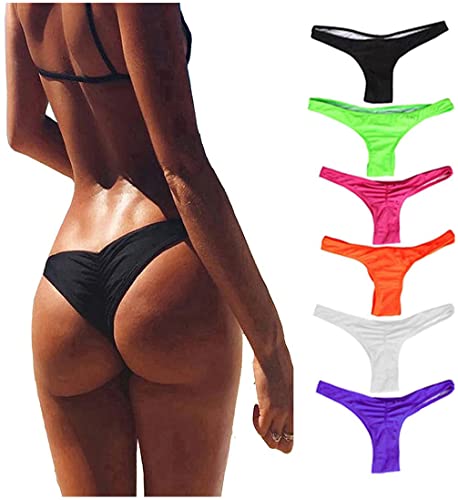 FOCUSSEXY Women's Hot Summer Brazilian Beachwear Bikini Bottom Thong Swimwear - Medium - Black