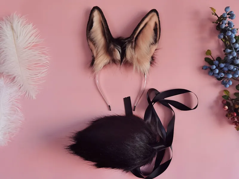 Cute black bunny ears and tail set,Black bunny ears and tail,Black Animal ears headband,Anime ears,Faux fur toy,Furry ears,Cosplay,Lolita