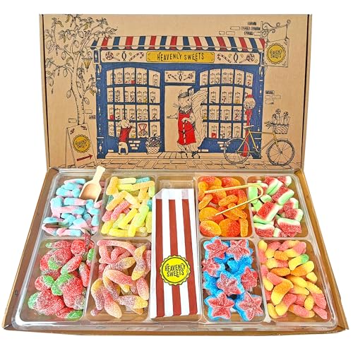 Extra Large Luxury Fizzy Sweets Gift Box – 1.2kg Retro Sweet Shop in a Box - Sour Sweets Gift Box - Pick and Mix Sweets Hamper for Birthday Easter Gift for Him Her - Heavenly Sweets