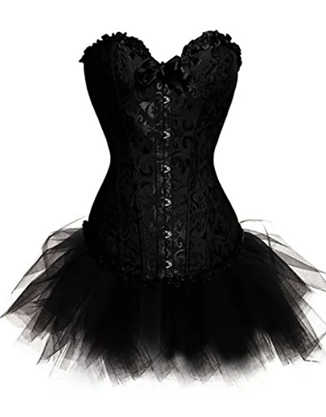 KUOSE Women's Plus Size Lingerie Burlesque Corset with Tutu Skirt Halloween Outfit Sets