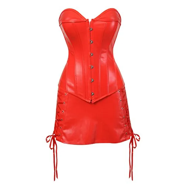 Grebrafan Gothic Plus Size Faux Leather Corset Skirt