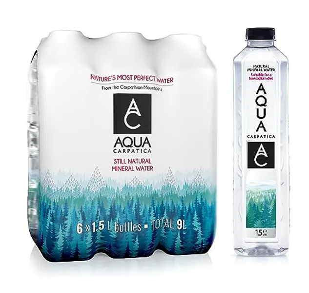 AQUA Carpatica 1.5L x 6 Pure Natural Still Mineral Water - 6-Pack Bottled Water, Virtually Nitrate Free, Low Sodium, Naturally Alkaline, Natural Electrolytes, Premium Multipack 100% Recyclable