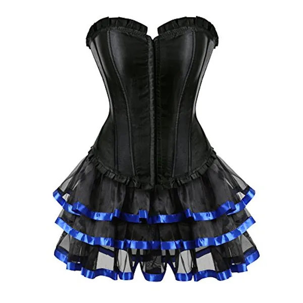 Grebrafan Classic Slim Corsets Halloween Party Bustier with Multi Layer lace Skirt