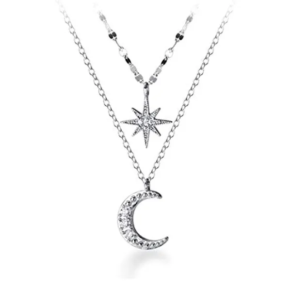 SLUYNZ 925 Sterling Silver Layered Necklace for Women Teen Girls Star Moon Necklace Double Necklaces Chain Choker Necklace
