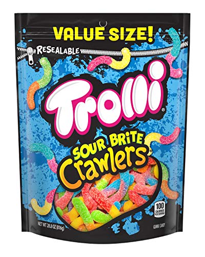 Trolli Sour Brite Crawlers Candy, Sour Gummy Worms, 28.8 Ounce Resealable Bag - Original - 28.8 Ounce