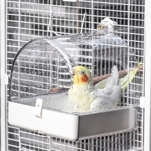 Bird Bath Cage, Cleaning Pet Supplies Cockatiel Bird Clear Bathtub with Bottom Drawer for Little Bird Parrots Spacious Parakeets Portable Shower for Most Birdcage