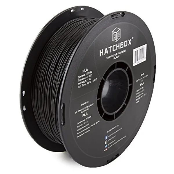 HATCHBOX 1.75mm Black PLA 3D Printer Filament, 1 KG Spool, Dimensional Accuracy +/- 0.03 mm, 3D Printing Filament