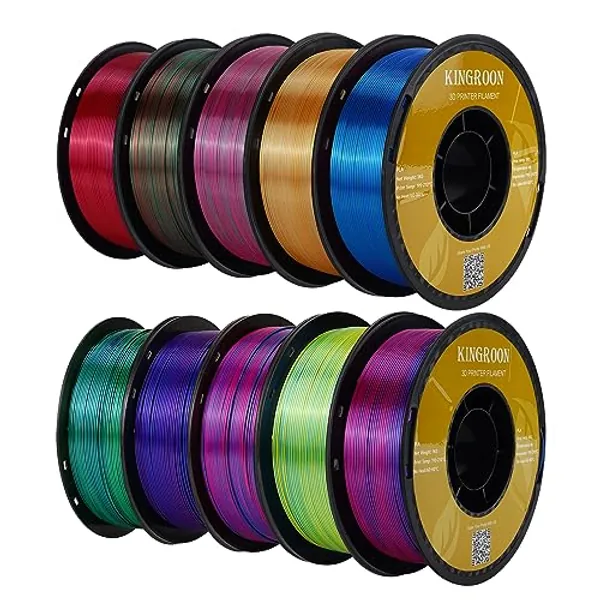 Kingroon PLA Filament, Triple Color Silk PLA Filament 10 Rolls, 10kg Spool(22lbs), 1.75 mm, Dimensional Accuracy +/- 0.03 mm, 10 Different Triple Colors