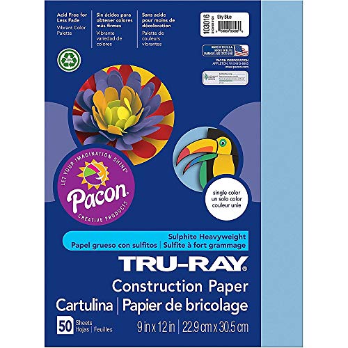 Tru-Ray Construction Paper, 50% Recycled, 9" x 12", Sky Blue, Pack of 50