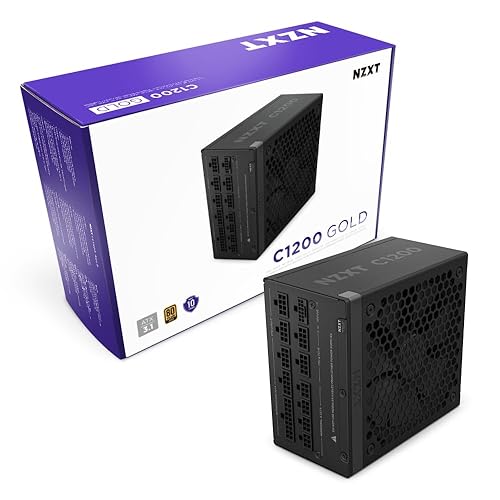 NZXT C1200 Gold ATX 3.1 - Fully Modular Low-Noise PC Gaming Power Supply - 1200 Watts - 80 Plus Gold - 12V-2x6 Connector - Zero Fan Mode - 100% Japanese Capacitors - Black - C Series ATX 3.1 - Black - 1200W Gold