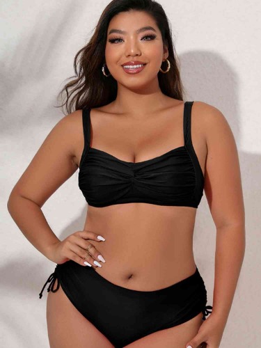 Plus Size Twist Front Tied Bikini Set - Black / 2XL