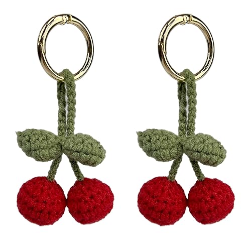 Refintural 2 Pieces Handmade Cherry Decor Car Mirror Hanging Accessories Cherry Keychain Adorable Cherries Lover - cherry 2 pieces