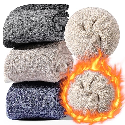 Wool Socks - Socks for Women Men 3 Pairs Thick Warm Socks Hiking Calf Socks - 3 Pairs Contrast Color