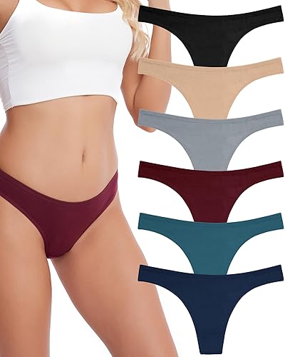 ANZERMIX Women's Breathable Cotton Thong Panties Pack of 6 - Medium - 6-pack Dark Vintage
