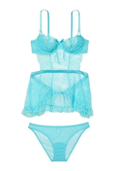 Victoria's Secret Cool Aqua Blue Open Back Babydoll