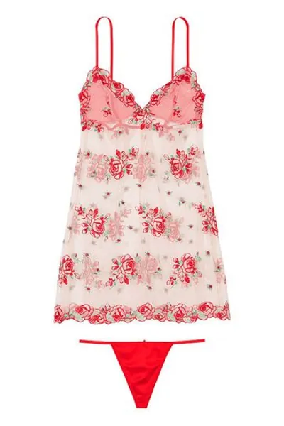 Victoria's Secret Evening Blush Pink Embroidered Slip Dress