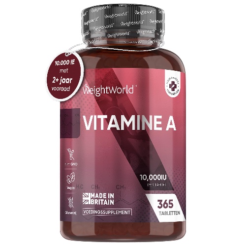 Vitamine A 10.000 IE - 2+ jaar vooraad - 365 vegan retinol tabletten - 3000ug retinylacetat tablet - Alternatief voor Bètacaroteen capsules - Voor gezichtsvermogen, huid & immuunsysteem - WeightWorld