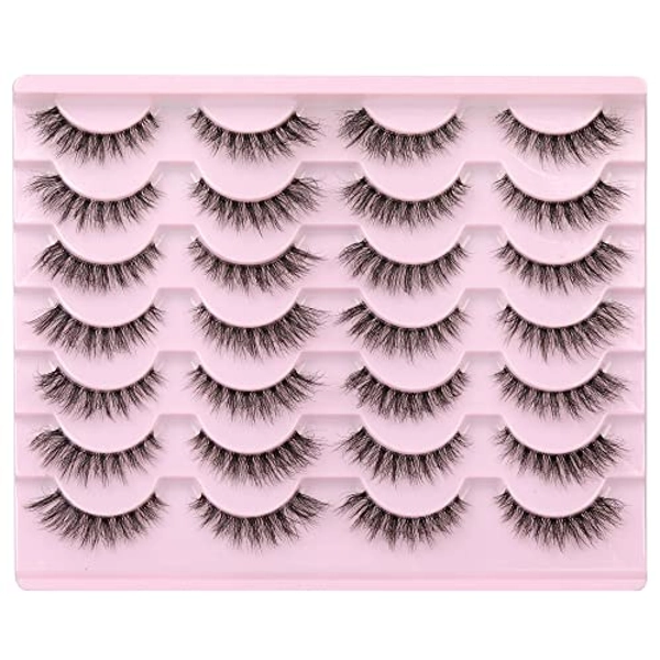 Newcally Lashes False Eyelashes Natural Look Lashes Mink Wispy Fluffy Volume Fake Eyelashes 5D Strip Cat Eye Lashes Pack Clear Lash Band Individual Eyelash 14 Pairs
